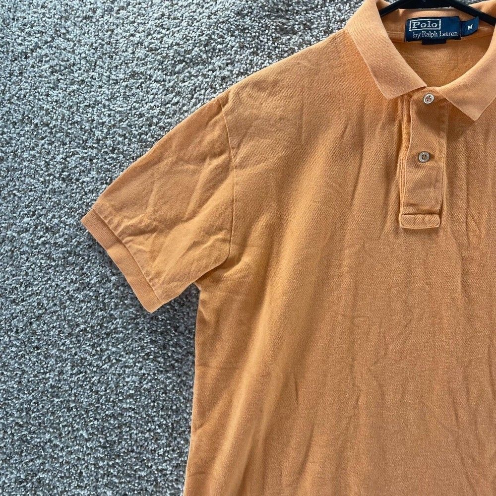 Polo‎ Ralph Lauren Polo Shirt Adult Medium Orange Knit Cotton Rugby Blue Pony - Picture 4 of 10